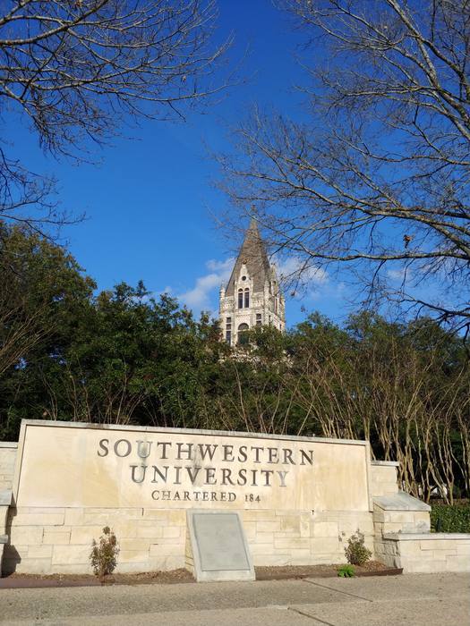 Southwestern University entrance sign and tower, Georgetown Texas