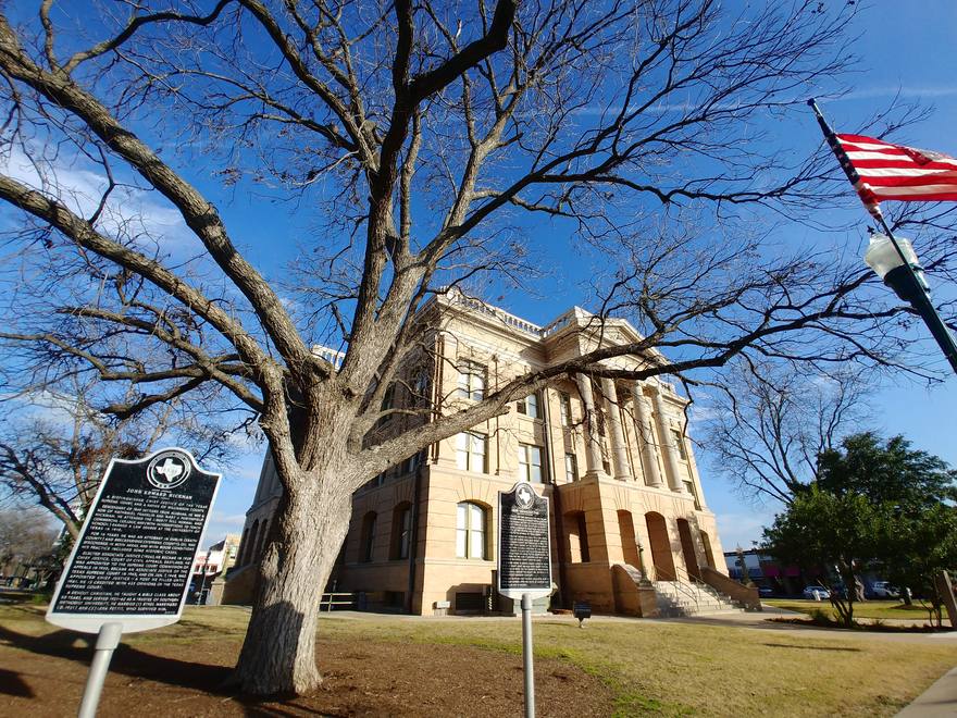 Historical markers in front of the Williamson County Courthouse, Georgetown