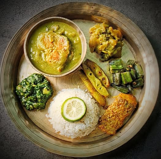 Assamese thali with fish tenga